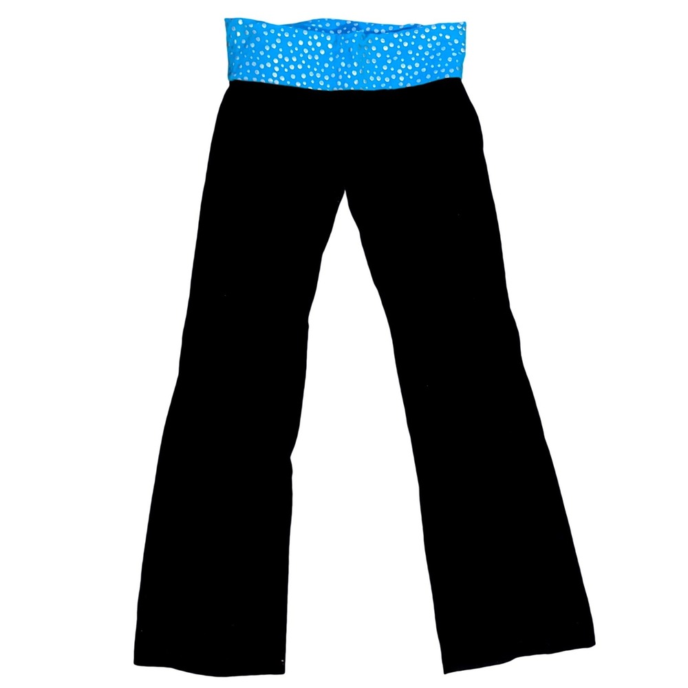 SO Clothing Blue Dot Flare Foldover Low Rise Yoga Pants Y2K Girlie Small